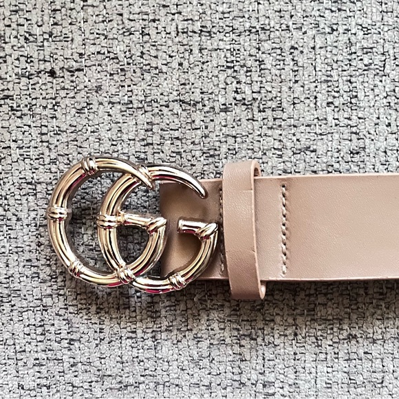 Fashion Tan Leather Belt with Gold “G” Buckle - Picture 2 of 3